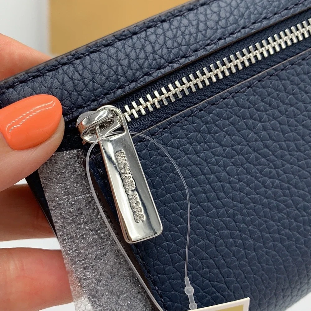 Michael Kors Reed Large Bifold Pebbled Leather Snap Wallet Card Case Navy NWT - Picture 8 of 12